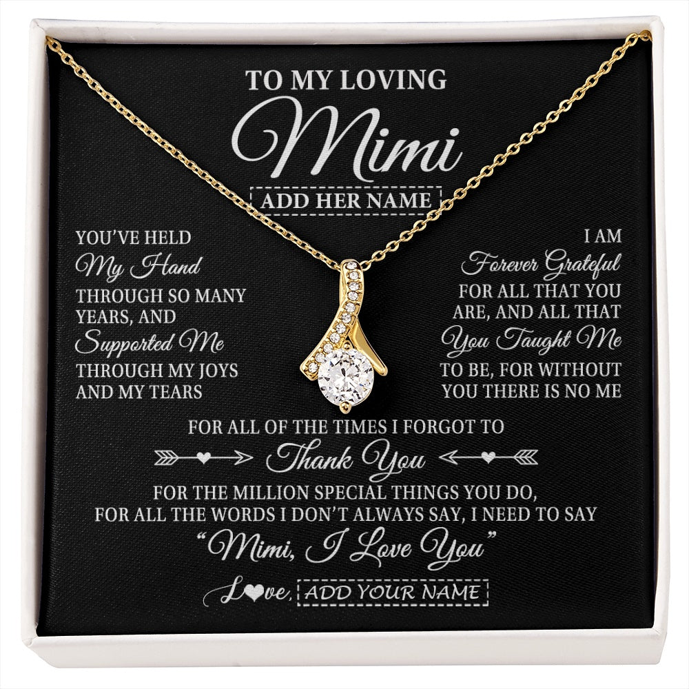 Alluring Beauty Necklace 18K Yellow Gold Finish | 1 | Personalized To My Loving Mimi Necklace From Granddaughter You've Help My Hand Mimi Gift From Grandson Mimi Birthday Mothers Day Custom Gift Box Message Card | https://siriusteestore.