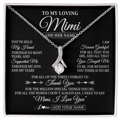Alluring Beauty Necklace 14K White Gold Finish | 1 | Personalized To My Loving Mimi Necklace From Granddaughter You've Help My Hand Mimi Gift From Grandson Mimi Birthday Mothers Day Custom Gift Box Message Card | https://siriusteestore.