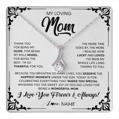 Alluring Beauty Necklace 14K White Gold Finish | 1 | Personalized To My Loving Mom Necklace From Daughter Thank You For Being My Guide Mom Mothers Day Birthday Christmas Jewelry Customized Gift Box Message Card | siriusteestore