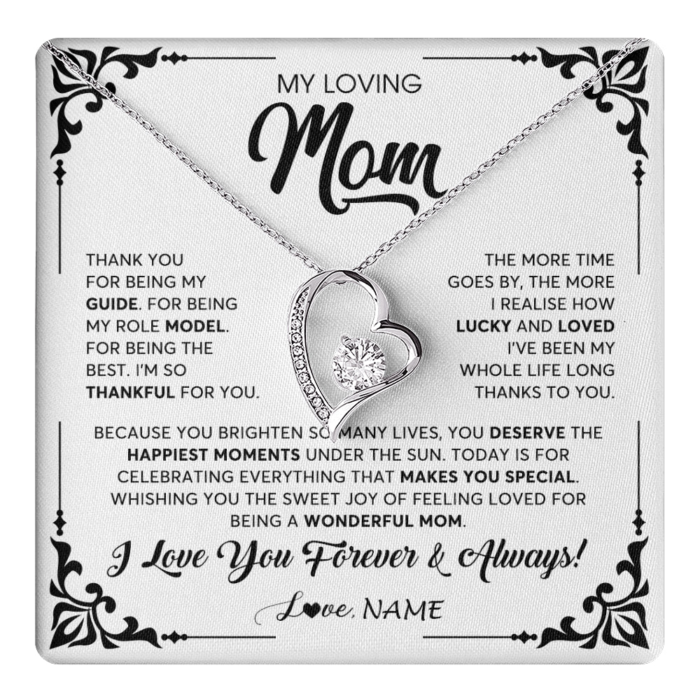 Forever Love Necklace 14K White Gold Finish | 1 | Personalized To My Loving Mom Necklace From Daughter Thank You For Being My Guide Mom Mothers Day Birthday Christmas Jewelry Customized Gift Box Message Card | siriusteestore