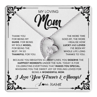 Forever Love Necklace 14K White Gold Finish | 1 | Personalized To My Loving Mom Necklace From Daughter Thank You For Being My Guide Mom Mothers Day Birthday Christmas Jewelry Customized Gift Box Message Card | siriusteestore