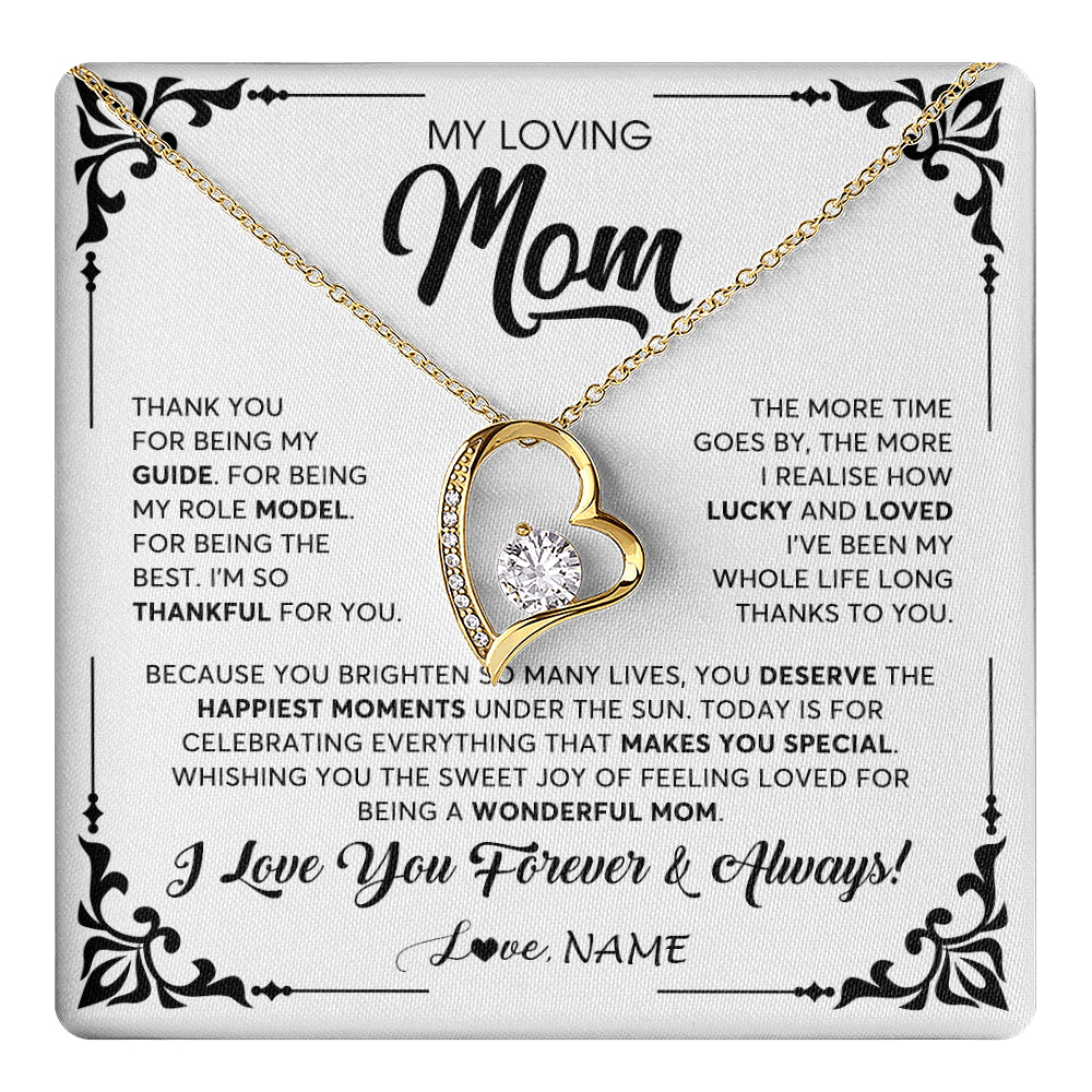 Forever Love Necklace 18K Yellow Gold Finish | 1 | Personalized To My Loving Mom Necklace From Daughter Thank You For Being My Guide Mom Mothers Day Birthday Christmas Jewelry Customized Gift Box Message Card | siriusteestore