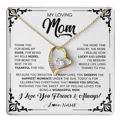 Forever Love Necklace 18K Yellow Gold Finish | 1 | Personalized To My Loving Mom Necklace From Daughter Thank You For Being My Guide Mom Mothers Day Birthday Christmas Jewelry Customized Gift Box Message Card | siriusteestore