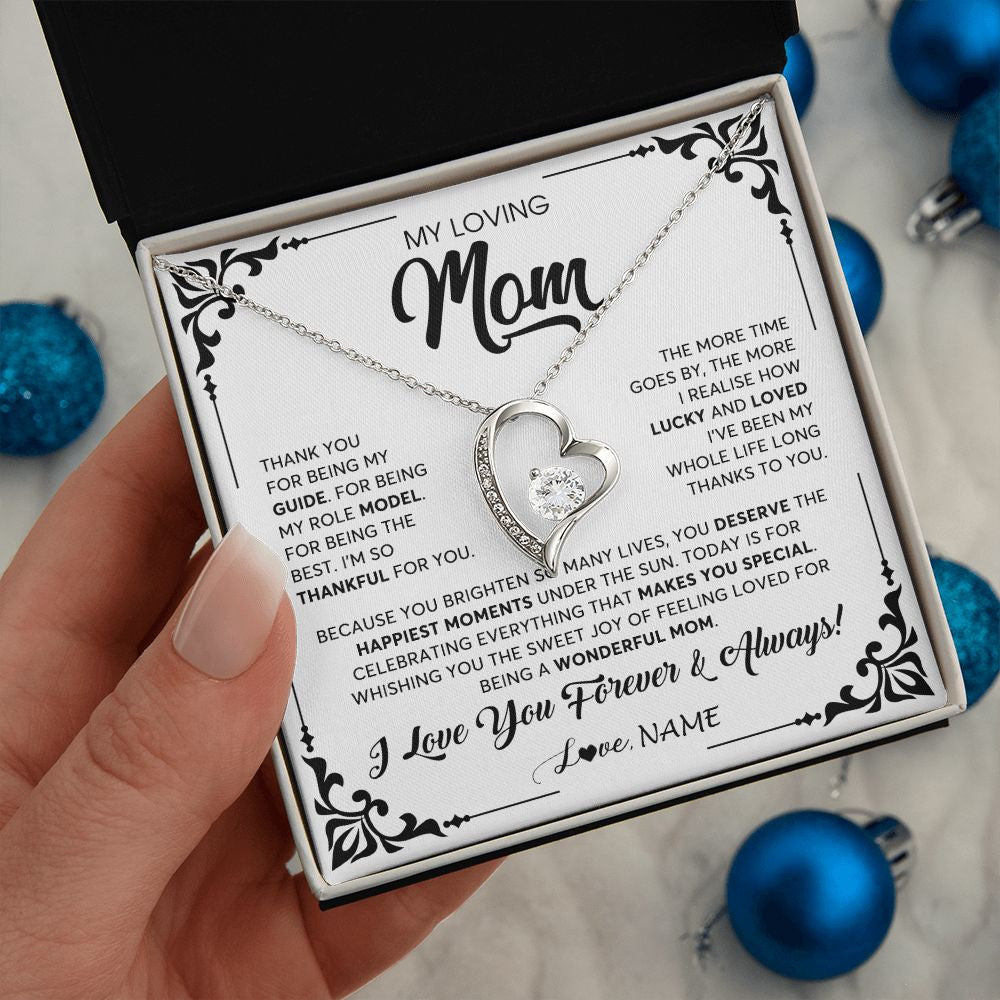 Forever Love Necklace | Personalized To My Loving Mom Necklace From Daughter Thank You For Being My Guide Mom Mothers Day Birthday Christmas Jewelry Customized Gift Box Message Card | siriusteestore