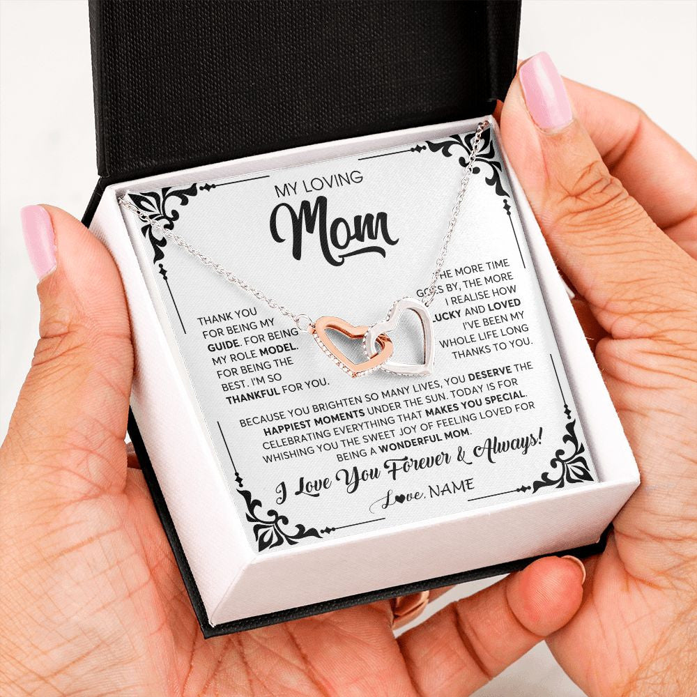Interlocking Hearts Necklace | Personalized To My Loving Mom Necklace From Daughter Thank You For Being My Guide Mom Mothers Day Birthday Christmas Jewelry Customized Gift Box Message Card | siriusteestore