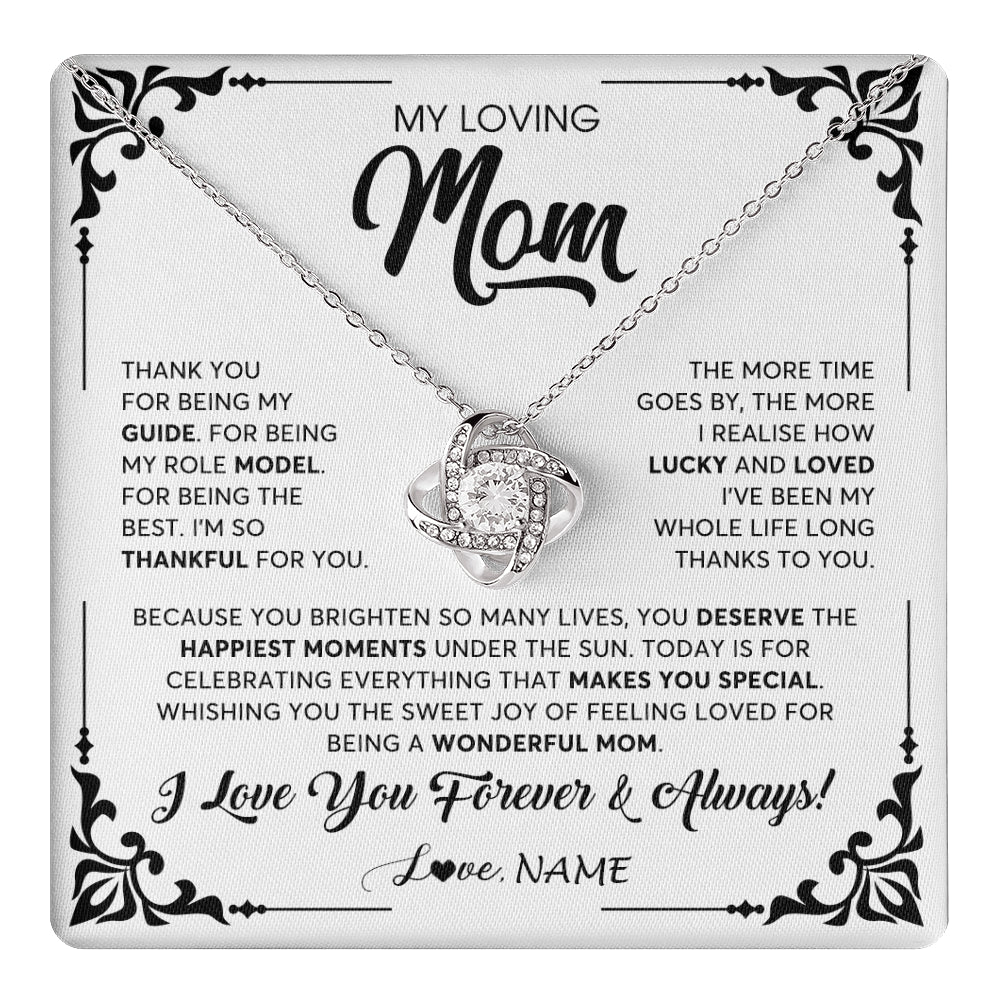 Love Knot Necklace 14K White Gold Finish | 1 | Personalized To My Loving Mom Necklace From Daughter Thank You For Being My Guide Mom Mothers Day Birthday Christmas Jewelry Customized Gift Box Message Card | siriusteestore