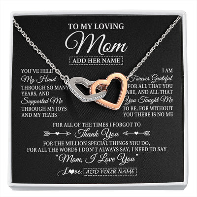 Interlocking Hearts Necklace Stainless Steel & Rose Gold Finish | 1 | Personalized To My Loving Mom Necklace From Son You've Help My Hand Mom Gift From Daughter Mom Birthday Gifts Mothers Day Custom Gift Box Message Card | https://siriusteestore.