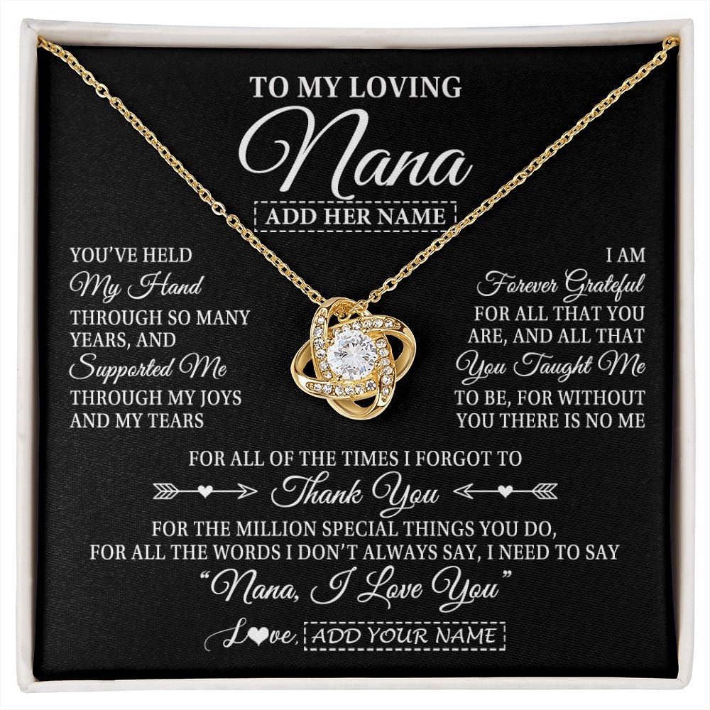 Love Knot Necklace 18K Yellow Gold Finish | 1 | Personalized To My Loving Nana Necklace From Granddaughter You've Help My Hand Nana Gift From Grandson Nana Birthday Gifts Mothers Day Gift Box Message Card | https://siriusteestore.