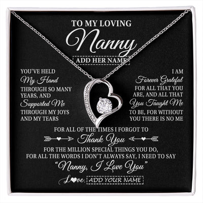 Forever Love Necklace 14K White Gold Finish | 1 | Personalized To My Loving Nanny Necklace From Granddaughter You've Help My Hand Nanny Gift From Grandson Nanny Birthday Mothers Day Gift Box Message Card | https://siriusteestore.