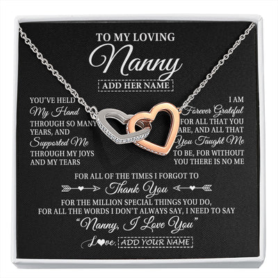 Interlocking Hearts Necklace Stainless Steel & Rose Gold Finish | 1 | Personalized To My Loving Nanny Necklace From Granddaughter You've Help My Hand Nanny Gift From Grandson Nanny Birthday Mothers Day Gift Box Message Card | https://siriusteestore.