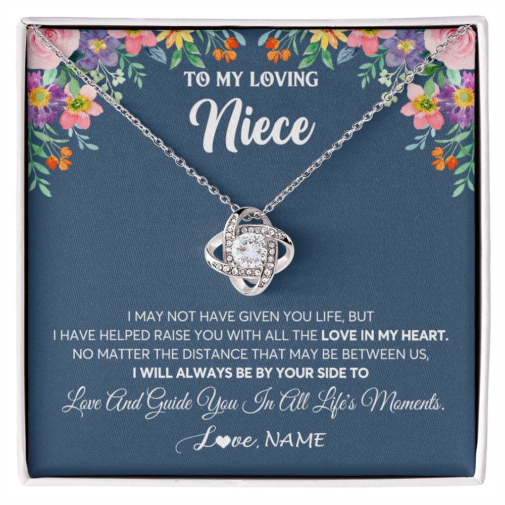 Love Knot Necklace 14K White Gold Finish | 1 | Personalized To My Loving Niece Necklace From Aunt Auntie No Matter The Distance Niece Birthday Christmas Jewelry Present Customized Gift Box Message Card | siriusteestore
