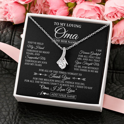 Alluring Beauty Necklace 14K White Gold Finish | 2 | Personalized To My Loving Oma Necklace From Granddaughter You've Help My Hand Oma Gift From Grandson Oma Birthday Gifts Mothers Day Gift Box Message Card | https://siriusteestore.