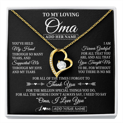 Forever Love Necklace 18K Yellow Gold Finish | 1 | Personalized To My Loving Oma Necklace From Granddaughter You've Help My Hand Oma Gift From Grandson Oma Birthday Gifts Mothers Day Gift Box Message Card | https://siriusteestore.