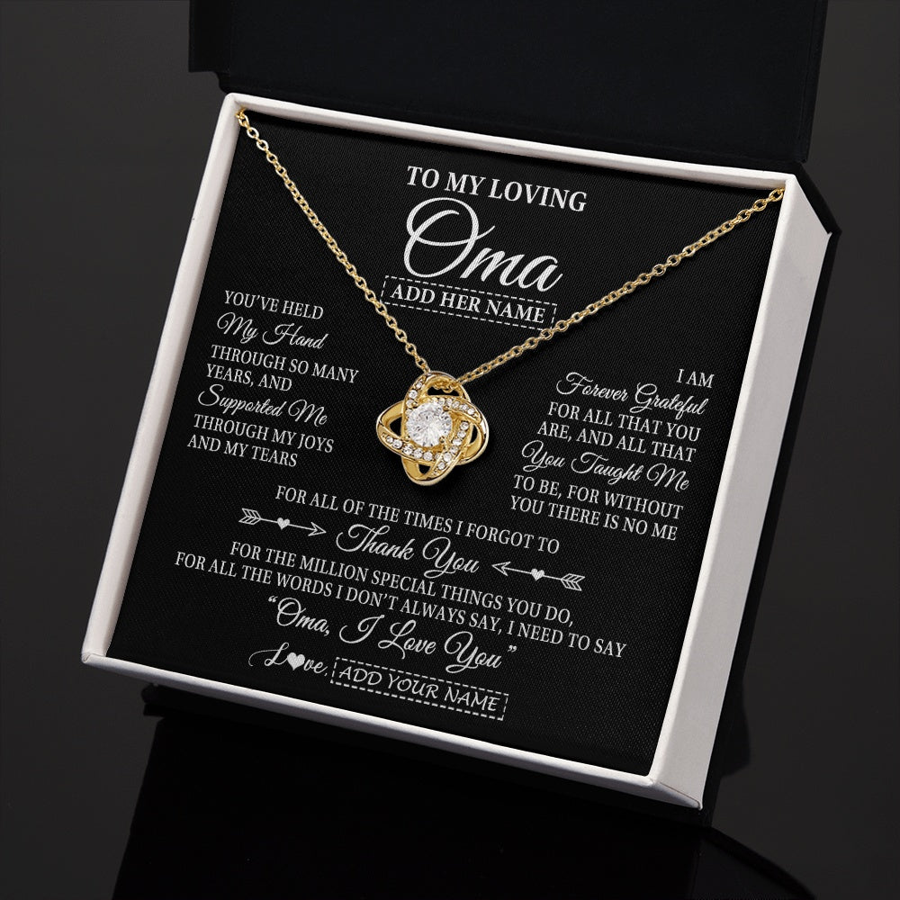 Love Knot Necklace 18K Yellow Gold Finish | 2 | Personalized To My Loving Oma Necklace From Granddaughter You've Help My Hand Oma Gift From Grandson Oma Birthday Gifts Mothers Day Gift Box Message Card | https://siriusteestore.