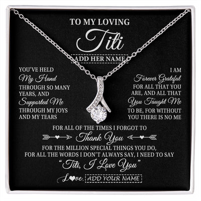Alluring Beauty Necklace 14K White Gold Finish | 1 | Personalized To My Loving Titi Necklace From Niece You've Help My Hand Aunt Gift From Nephew Aunt Birthday Gifts Mothers Day Custom Gift Box Message Card | https://siriusteestore.
