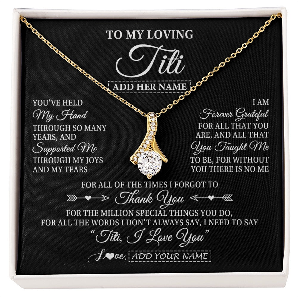 Alluring Beauty Necklace 18K Yellow Gold Finish | 1 | Personalized To My Loving Titi Necklace From Niece You've Help My Hand Aunt Gift From Nephew Aunt Birthday Gifts Mothers Day Custom Gift Box Message Card | https://siriusteestore.