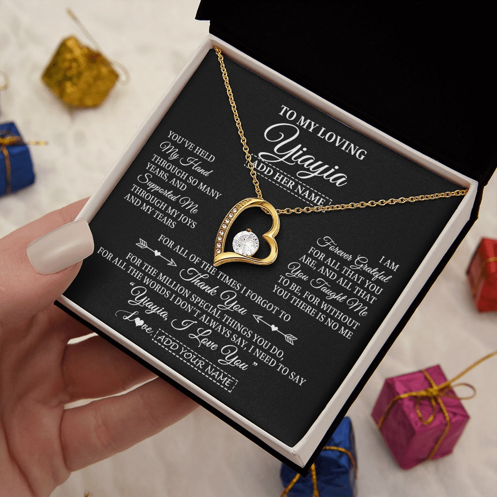 Forever Love Necklace 18K Yellow Gold Finish | 2 | Personalized To My Loving Yiayia Necklace From Granddaughter You've Help My Hand Yiayia Gift From Grandson Yiayia Birthday Mothers Day Gift Box Message Card | https://siriusteestore.