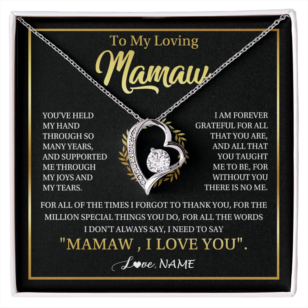 Forever Love Necklace 14K White Gold Finish | 1 | Personalized To My Mamaw Gifts Necklace From Granddaughter Grandson Grateful Thank You Mamaw Birthday Mothers Day Jewelry Customized Gift Box Message Card | siriusteestore