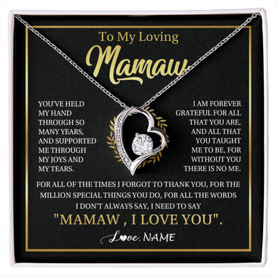 Forever Love Necklace 14K White Gold Finish | 1 | Personalized To My Mamaw Gifts Necklace From Granddaughter Grandson Grateful Thank You Mamaw Birthday Mothers Day Jewelry Customized Gift Box Message Card | siriusteestore