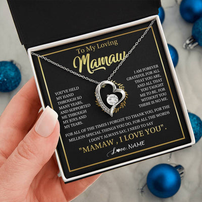 Forever Love Necklace 14K White Gold Finish | 2 | Personalized To My Mamaw Gifts Necklace From Granddaughter Grandson Grateful Thank You Mamaw Birthday Mothers Day Jewelry Customized Gift Box Message Card | siriusteestore