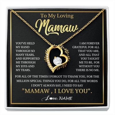 Forever Love Necklace 18K Yellow Gold Finish | 1 | Personalized To My Mamaw Gifts Necklace From Granddaughter Grandson Grateful Thank You Mamaw Birthday Mothers Day Jewelry Customized Gift Box Message Card | siriusteestore