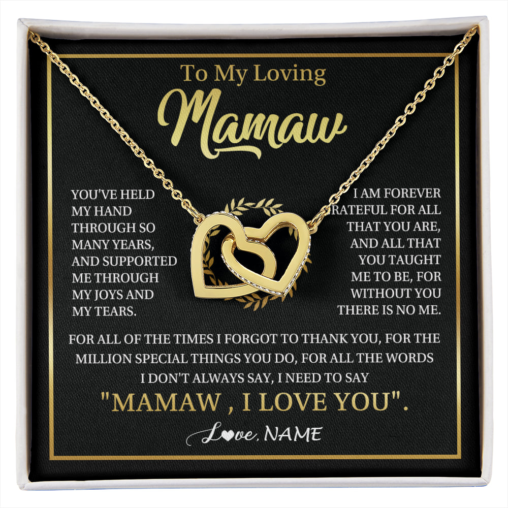 Interlocking Hearts Necklace 18K Yellow Gold Finish | 1 | Personalized To My Mamaw Gifts Necklace From Granddaughter Grandson Grateful Thank You Mamaw Birthday Mothers Day Jewelry Customized Gift Box Message Card | siriusteestore