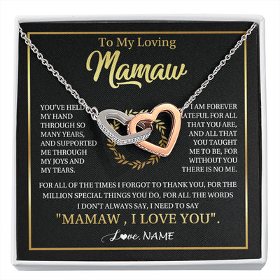 Interlocking Hearts Necklace Stainless Steel & Rose Gold Finish | 1 | Personalized To My Mamaw Gifts Necklace From Granddaughter Grandson Grateful Thank You Mamaw Birthday Mothers Day Jewelry Customized Gift Box Message Card | siriusteestore