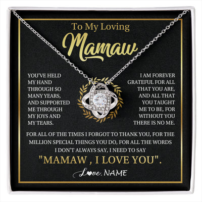 Love Knot Necklace 14K White Gold Finish | 1 | Personalized To My Mamaw Gifts Necklace From Granddaughter Grandson Grateful Thank You Mamaw Birthday Mothers Day Jewelry Customized Gift Box Message Card | siriusteestore