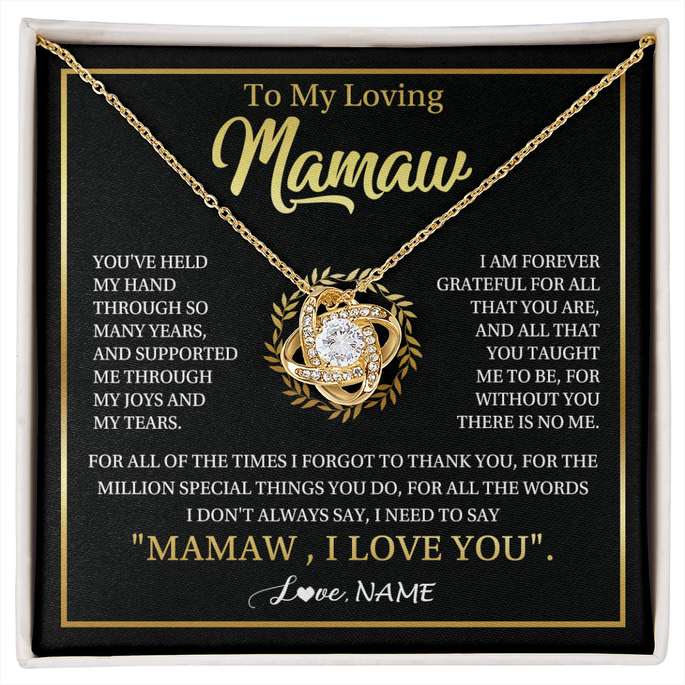 Love Knot Necklace 18K Yellow Gold Finish | 1 | Personalized To My Mamaw Gifts Necklace From Granddaughter Grandson Grateful Thank You Mamaw Birthday Mothers Day Jewelry Customized Gift Box Message Card | siriusteestore