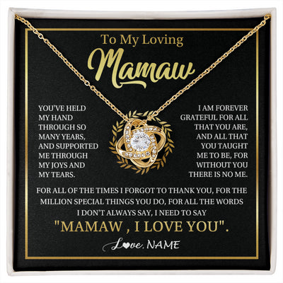 Love Knot Necklace 18K Yellow Gold Finish | 1 | Personalized To My Mamaw Gifts Necklace From Granddaughter Grandson Grateful Thank You Mamaw Birthday Mothers Day Jewelry Customized Gift Box Message Card | siriusteestore