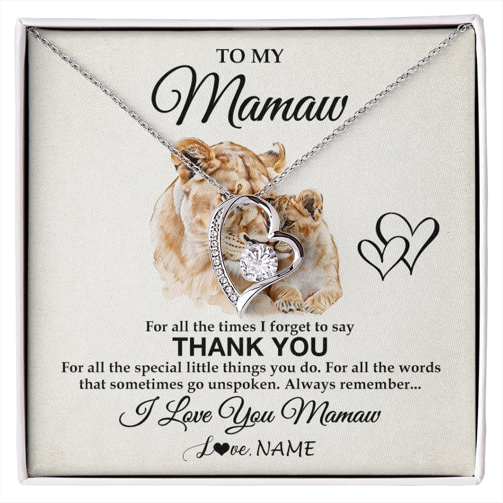 Forever Love Necklace 14K White Gold Finish | 1 | Personalized To My Mamaw Necklace From Granddaughter Thank You Lion Mamaw Gift For Mothers Day Birthday Gift Christmas For Mamaw Gift Box Message Card | siriusteestore