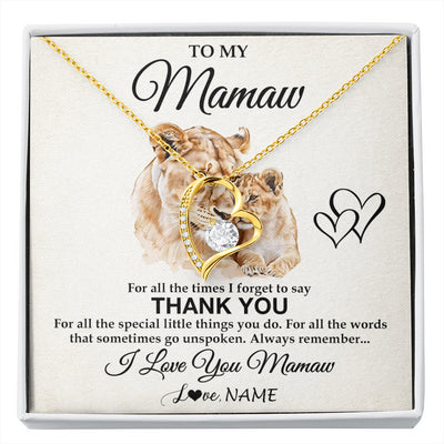 Forever Love Necklace 18K Yellow Gold Finish | 1 | Personalized To My Mamaw Necklace From Granddaughter Thank You Lion Mamaw Gift For Mothers Day Birthday Gift Christmas For Mamaw Gift Box Message Card | siriusteestore
