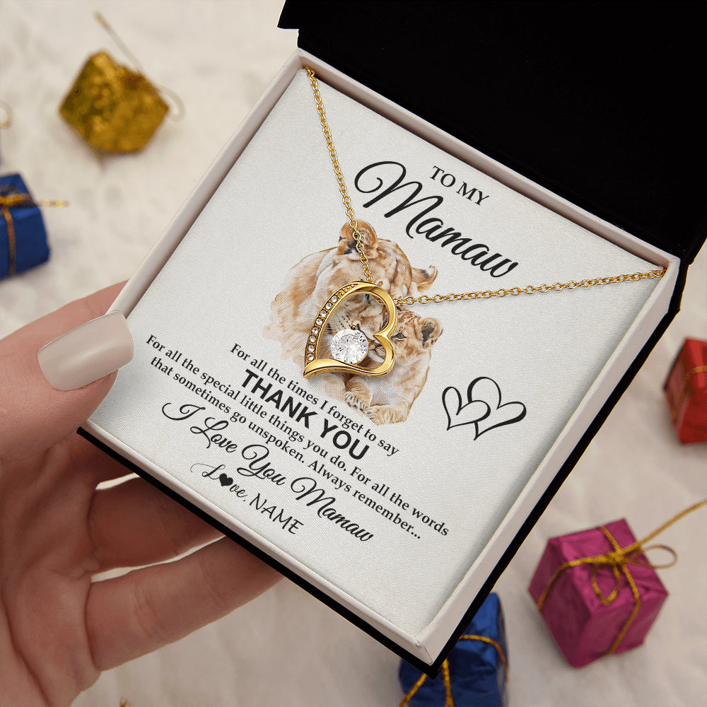 Forever Love Necklace 18K Yellow Gold Finish | 2 | Personalized To My Mamaw Necklace From Granddaughter Thank You Lion Mamaw Gift For Mothers Day Birthday Gift Christmas For Mamaw Gift Box Message Card | siriusteestore
