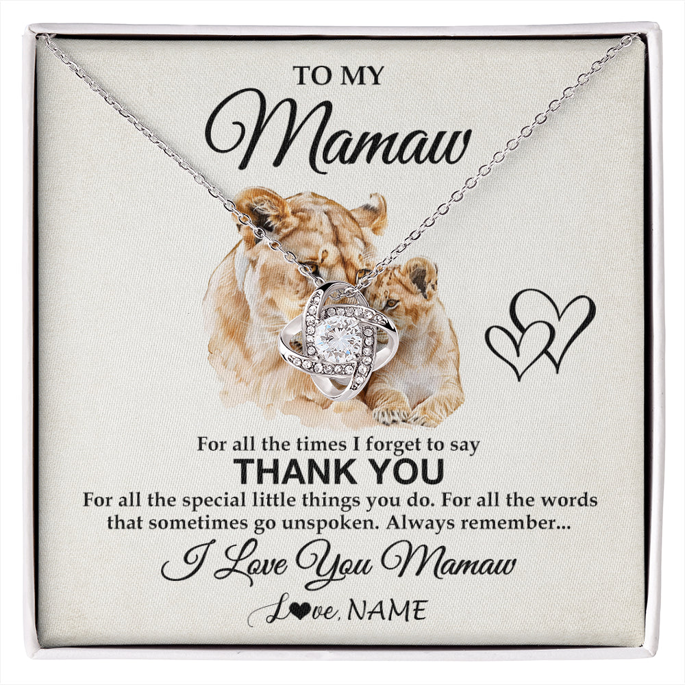Love Knot Necklace 14K White Gold Finish | 1 | Personalized To My Mamaw Necklace From Granddaughter Thank You Lion Mamaw Gift For Mothers Day Birthday Gift Christmas For Mamaw Gift Box Message Card | siriusteestore