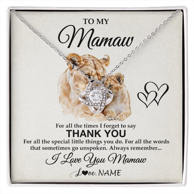 Love Knot Necklace 14K White Gold Finish | 1 | Personalized To My Mamaw Necklace From Granddaughter Thank You Lion Mamaw Gift For Mothers Day Birthday Gift Christmas For Mamaw Gift Box Message Card | siriusteestore