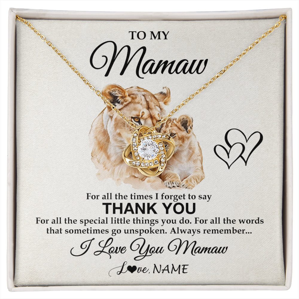 Love Knot Necklace 18K Yellow Gold Finish | 1 | Personalized To My Mamaw Necklace From Granddaughter Thank You Lion Mamaw Gift For Mothers Day Birthday Gift Christmas For Mamaw Gift Box Message Card | siriusteestore