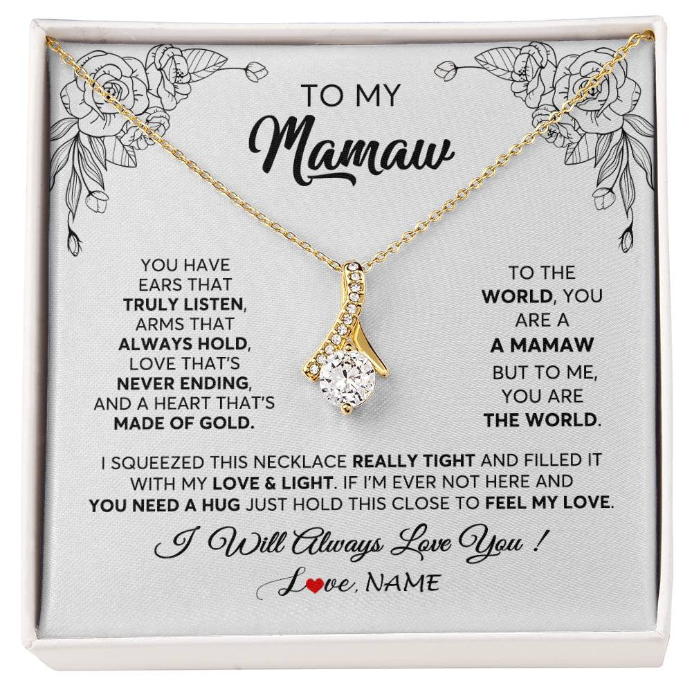 Alluring Beauty Necklace 18K Yellow Gold Finish | 1 | Personalized To My Mamaw Necklace From Grandkids Granddaughter Hold This Close Feel My Love Mamaw Birthday Mothers Day Jewelry Customized Gift Box Message Card | siriusteestore