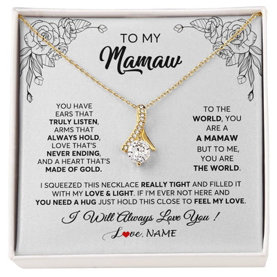 Alluring Beauty Necklace 18K Yellow Gold Finish | 1 | Personalized To My Mamaw Necklace From Grandkids Granddaughter Hold This Close Feel My Love Mamaw Birthday Mothers Day Jewelry Customized Gift Box Message Card | siriusteestore