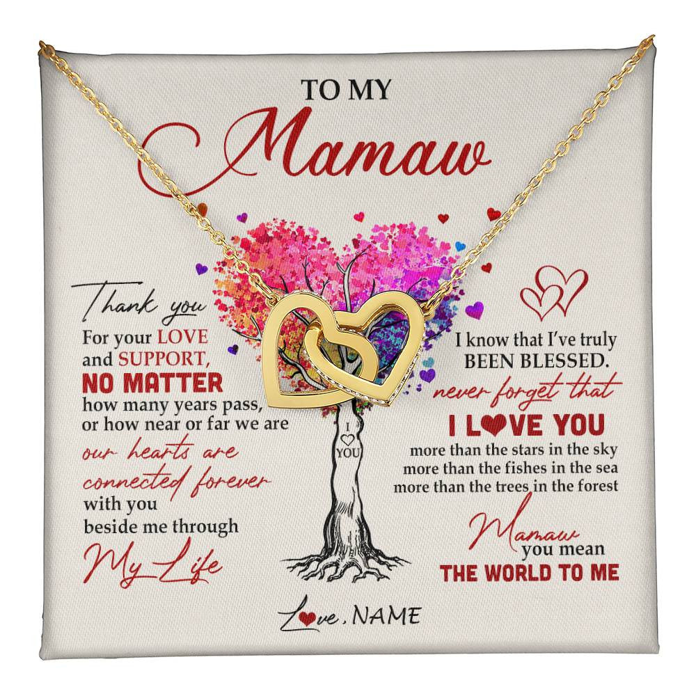 Interlocking Hearts Necklace 18K Yellow Gold Finish | 1 | Personalized To My Mamaw Necklace From Grandkids Never Forget That I Love You You Mean The World Mamaw Birthday Mothers Day Jewelry Customized Gift Box Message Card | siriusteestore