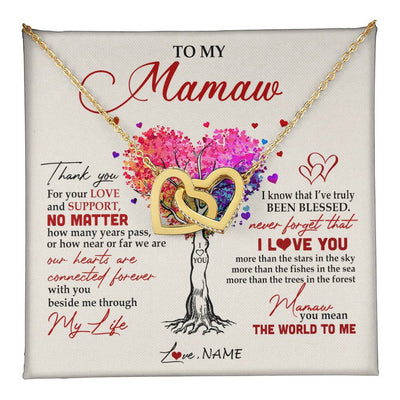Interlocking Hearts Necklace 18K Yellow Gold Finish | 1 | Personalized To My Mamaw Necklace From Grandkids Never Forget That I Love You You Mean The World Mamaw Birthday Mothers Day Jewelry Customized Gift Box Message Card | siriusteestore
