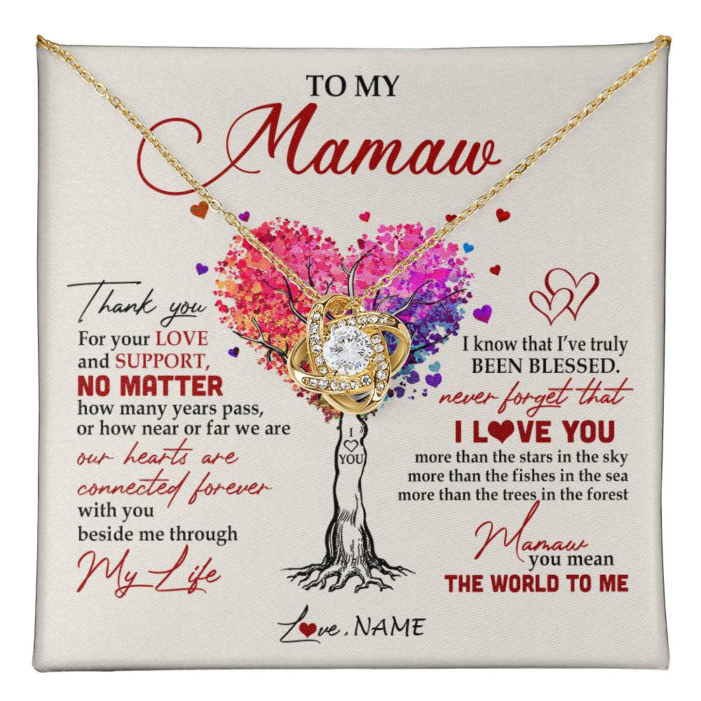 Love Knot Necklace 18K Yellow Gold Finish | 1 | Personalized To My Mamaw Necklace From Grandkids Never Forget That I Love You You Mean The World Mamaw Birthday Mothers Day Jewelry Customized Gift Box Message Card | siriusteestore