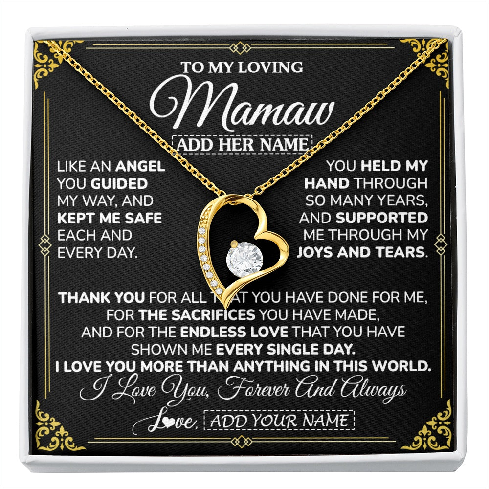 Forever Love Necklace 18K Yellow Gold Finish | 1 | Personalized To My Mamaw Necklace Gifts Meaningful Gift To Mamaw From Granddaughter Without You There Is No Me Mothers Day Birthday Gift Box Message Card | https://siriusteestore.