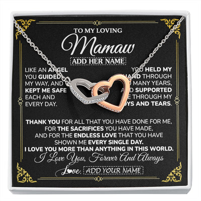 Interlocking Hearts Necklace Stainless Steel & Rose Gold Finish | 1 | Personalized To My Mamaw Necklace Gifts Meaningful Gift To Mamaw From Granddaughter Without You There Is No Me Mothers Day Birthday Gift Box Message Card | https://siriusteestore.