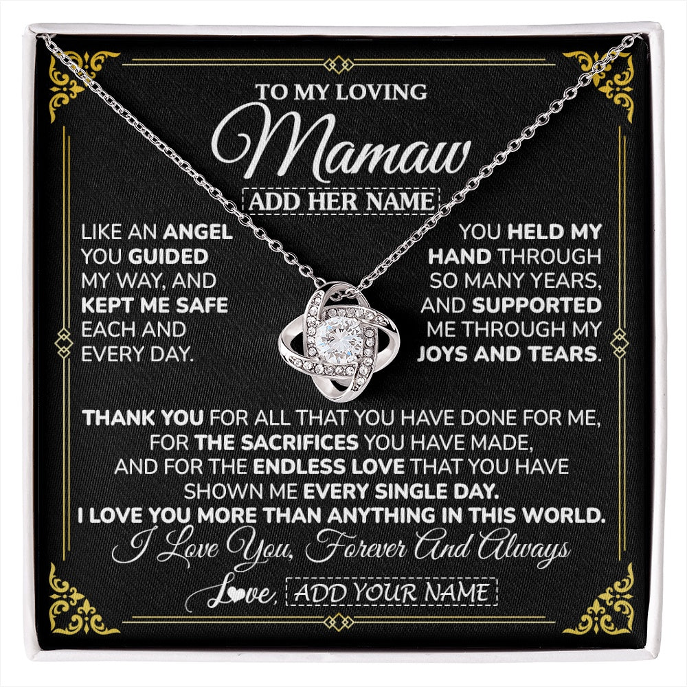 Love Knot Necklace 14K White Gold Finish | 1 | Personalized To My Mamaw Necklace Gifts Meaningful Gift To Mamaw From Granddaughter Without You There Is No Me Mothers Day Birthday Gift Box Message Card | https://siriusteestore.