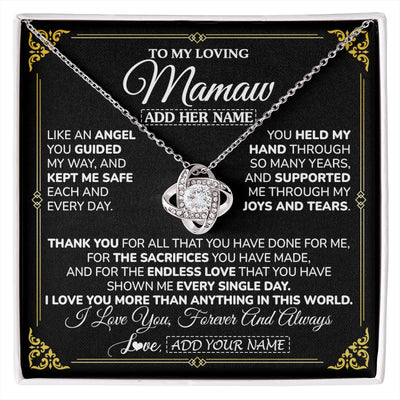 Love Knot Necklace 14K White Gold Finish | 1 | Personalized To My Mamaw Necklace Gifts Meaningful Gift To Mamaw From Granddaughter Without You There Is No Me Mothers Day Birthday Gift Box Message Card | https://siriusteestore.