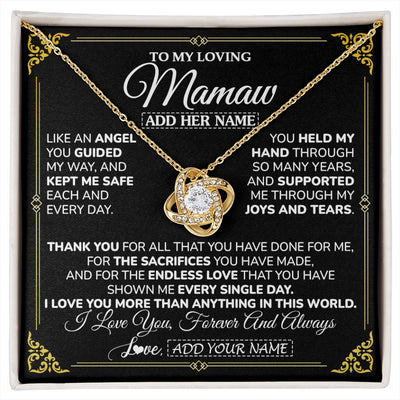 Love Knot Necklace 18K Yellow Gold Finish | 1 | Personalized To My Mamaw Necklace Gifts Meaningful Gift To Mamaw From Granddaughter Without You There Is No Me Mothers Day Birthday Gift Box Message Card | https://siriusteestore.