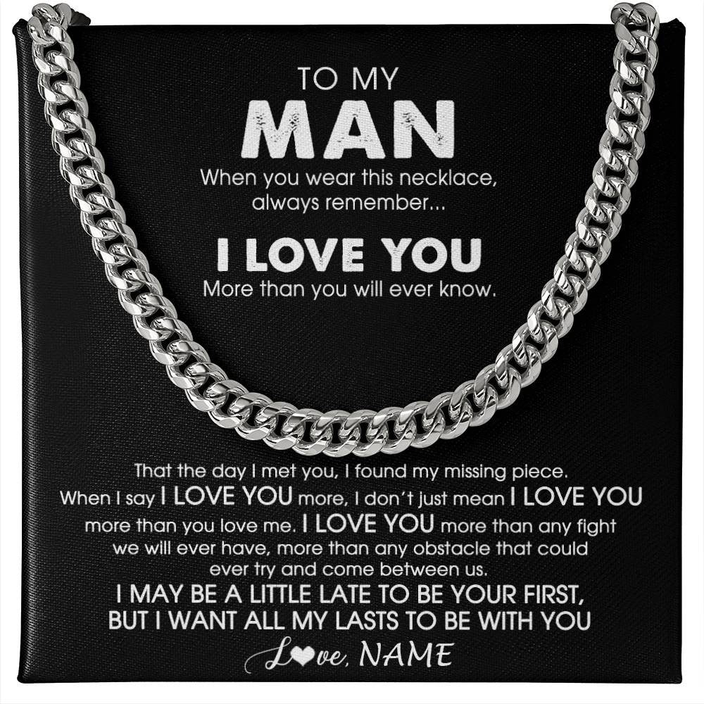Cuban Link Chain Necklace Stainless Steel | 1 | Personalized To My Man Necklace Cuban When You Wear This Necklace For Him Boyfriend Husband Birthday Anniversary Day Christmas Customized Gift Box Message Card | siriusteestore