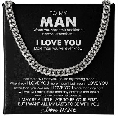 Cuban Link Chain Necklace Stainless Steel | 1 | Personalized To My Man Necklace Cuban When You Wear This Necklace For Him Boyfriend Husband Birthday Anniversary Day Christmas Customized Gift Box Message Card | siriusteestore