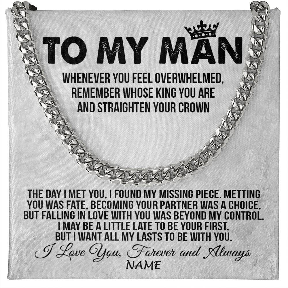 Cuban Link Chain Necklace | Personalized To My Man Necklace Cuban Whenever You Feel Overwhelmed Boyfriend Husband Birthday Anniversary Day Christmas Customized Gift Box Message Card | siriusteestore