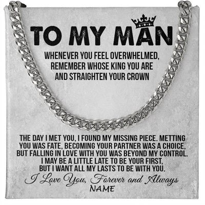 Cuban Link Chain Necklace | Personalized To My Man Necklace Cuban Whenever You Feel Overwhelmed Boyfriend Husband Birthday Anniversary Day Christmas Customized Gift Box Message Card | siriusteestore